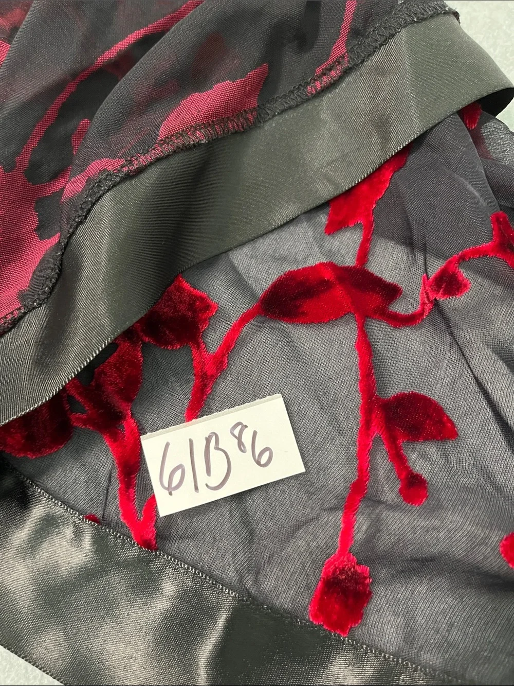 Black Sheer Poncho Coverup Red Velvet Floral Burnout Large Whimsigoth Dark Vamp